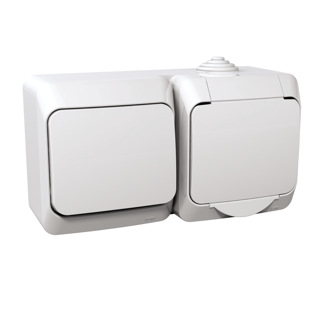 Cedar Plus, zestaw łącznik + gniazdo, IP44, biały