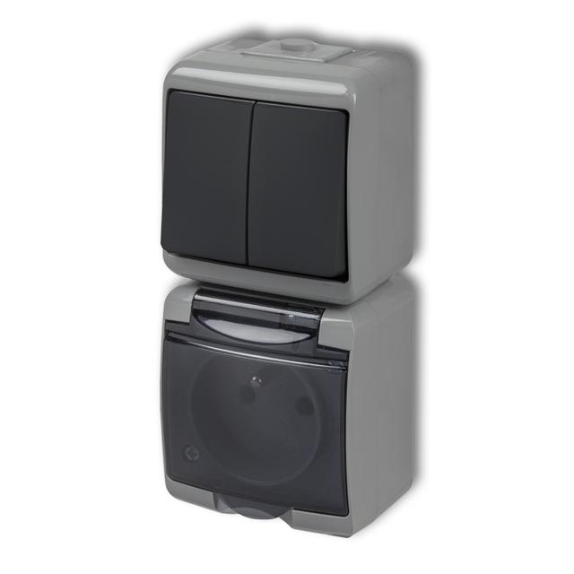 JUNIOR Łącznik świecznikowy z gniazdem pojedynczym z uziemieniem 2P+Z (klapka dymna; bez przesłon) 3