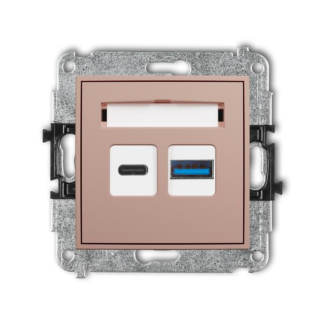 MINI Mechanizm ładowarki USB podwójnej USB C + USB A, 20W max. łososiowy