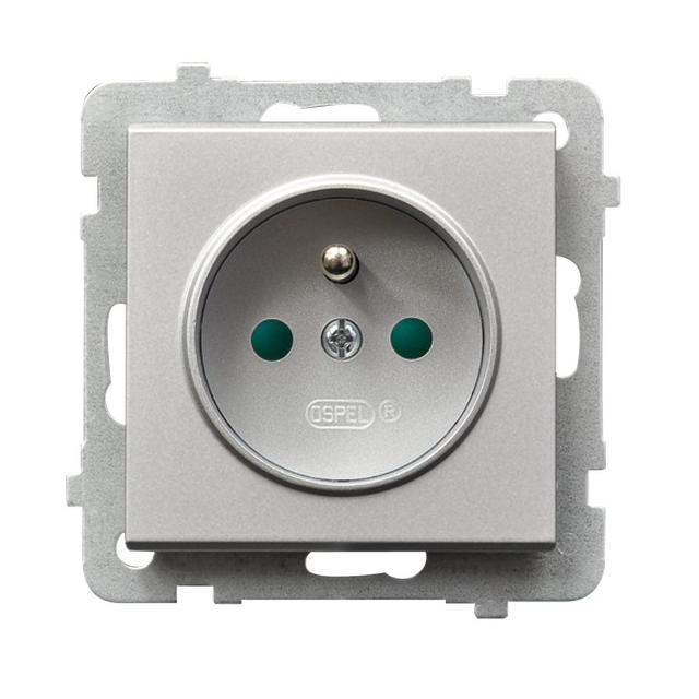 SONATA Gniazdo pojedyncze z uziemieniem z przesłonami torów prądowych - kolor srebro mat