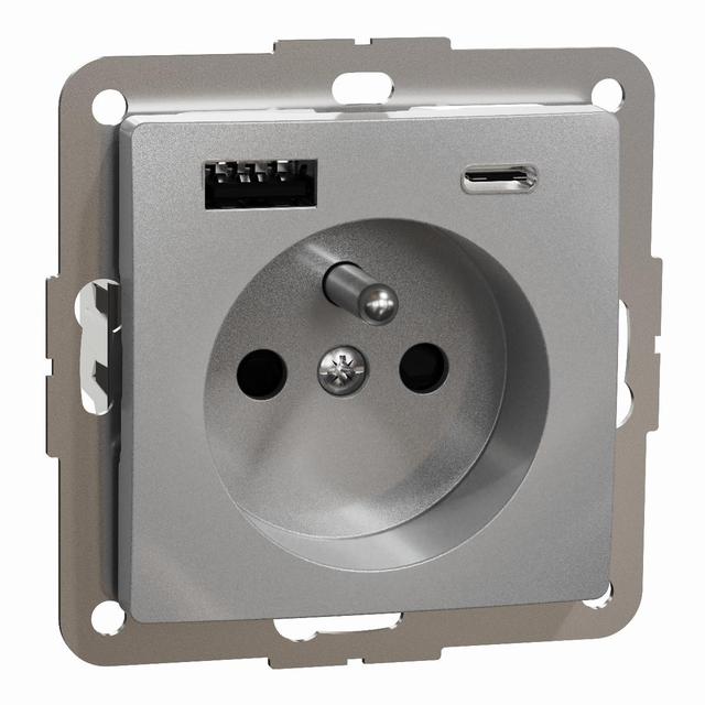 Gn.2P+PE z USB A+C 3A(z.bezgw.),srebr.al SDD113072 Schneider
