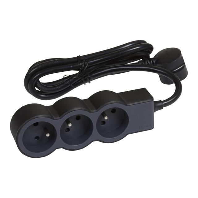 PRZEDŁUŻACZ STANDARD 3X2P+Z, Z PRZEWODEM 1.5 METRA 3X1.0 MM2 - CZARNY/GRAFITOWY, Legrand