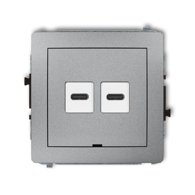DECO Mechanizm ładowarki USB podwójnej 2xUSB C, 20W max., bez pola opisowego srebrny metalik