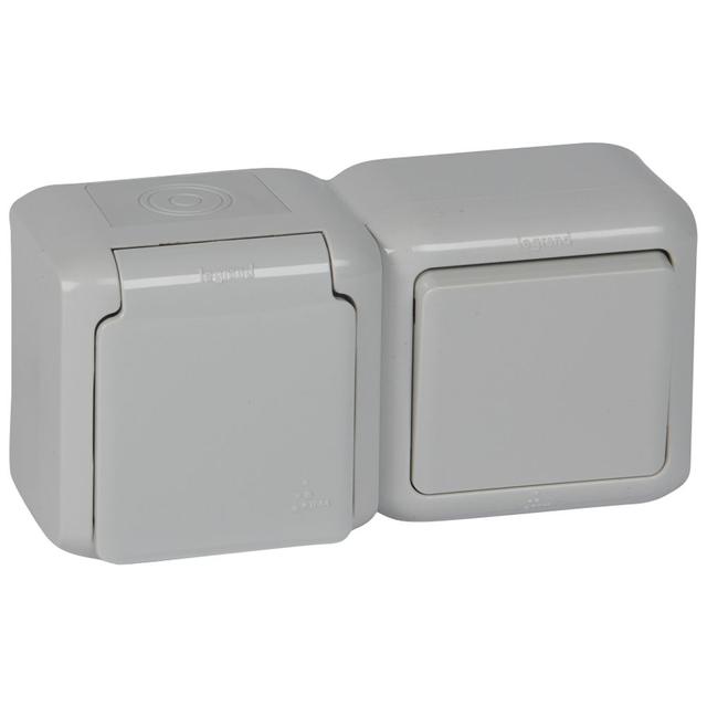 Forix IP44 Łącznik Schodowy 10Ax + Gniazdo Pojedyncze Z Uziemieniem 16A 250V Szare 782396 LEGRAND