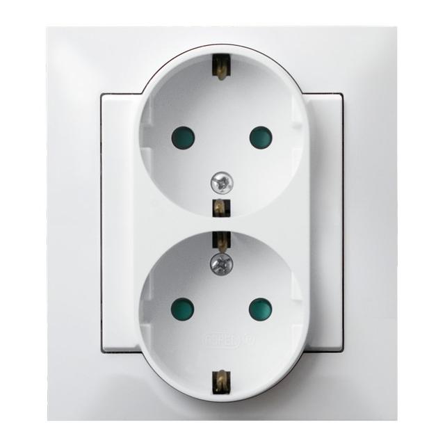 IMPRESJA Gniazdo podwójne z uziemieniem schuko z przesłonami torów prądowych, kompletne z ramką - ko
