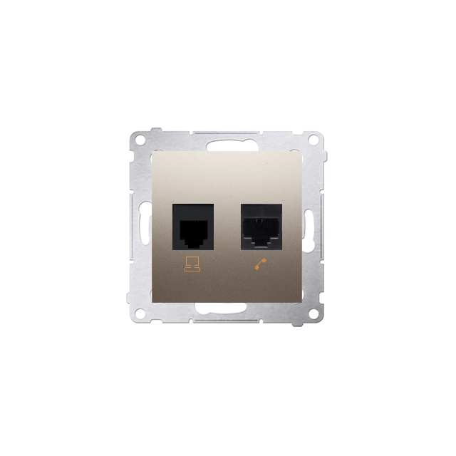 Simon 54 Gniazdo komputerowe RJ45 kategoria 5e + telefoniczne RJ12 złoty mat D5T.01/44 KONTAKT
