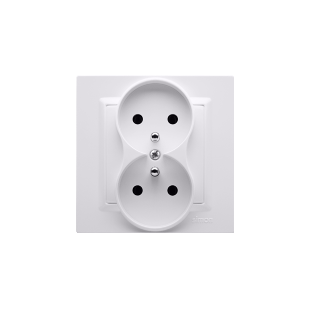 Simon 10 Gniazdo z/u podwójne monoblok 16A z. śrub. biały *Kompletne - nie do ramek
