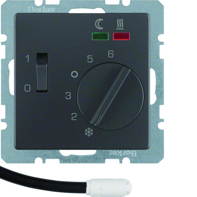BERKER Q.x Regulator temperatury podłogi z stykiem zwiernym elementem centralnym LED antracyt aksami