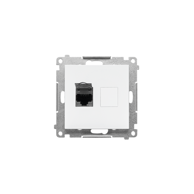 Simon 55 Gniazdo komputerowe pojedyncze RJ45 kategoria 6 z przesłoną przeciwkurzową Biały mat