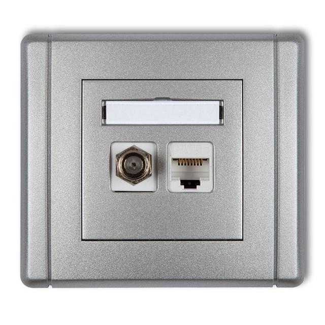 FLEXI Gniazdo antenowe poj. typu F (SAT) + gniazdo komp. poj. 1xRJ45, kat. 5e, 8-stykowe srebrny met