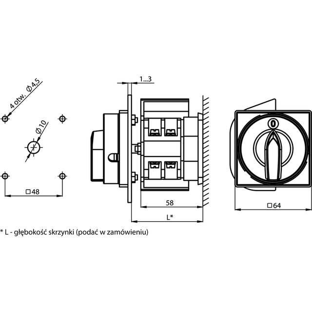 Rozłącznik Główny 16A, mocowanie do bazy czoło zamykane żółto/czerwone