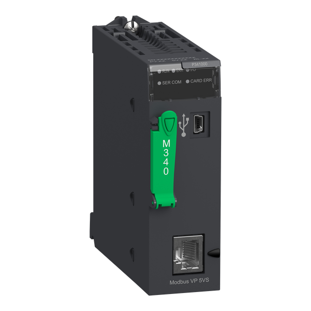 Modicon M340, moduł procesora, 512 wejść/wyjść cyfrowych, 128 wejść/wyjść analogowych, Modbus BMXP34