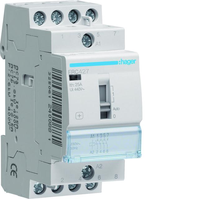 Stycznik modułowy z możliwością sterowania ręcznego 230V AC 2Z+2R 25A AC-7A B ERC427 HAGER