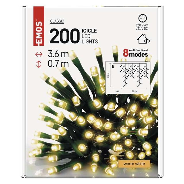 Lampki świąteczne sople 200LED 3,6m ciepła biel IP44 D4CW01 EMOS