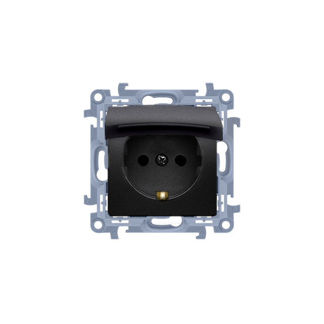 Simon 10 Gniazdo Schuko IP44 z uszczelką - klapka w kol. pokrywy 16A z. śrub. czarny