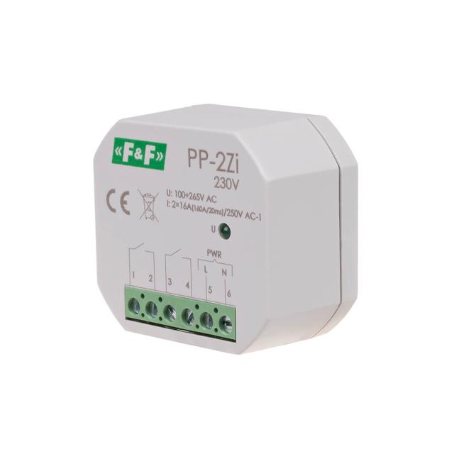 Przekaźnik elektromagnetyczny 2Z 16A montaż podtynkowy U=100-265V AC,styk:2Z 16A (160A/20ms) PP-2Z-LED-230V F&F