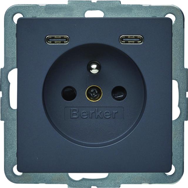 Q.x Gniazdo z uziemieniem z ładowarką USB C+C 20W PD, antracyt aksamit