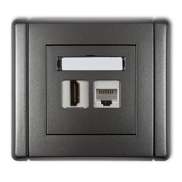 FLEXI Gniazdo pojedyncze HDMI 2.0 + gniazdo komp. poj. 1xRJ45, kat. 5e, 8-stykowe grafitowy