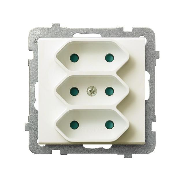 SONATA Gniazdo potrójne EURO z przesłonami torów prądowych - kolor ecru