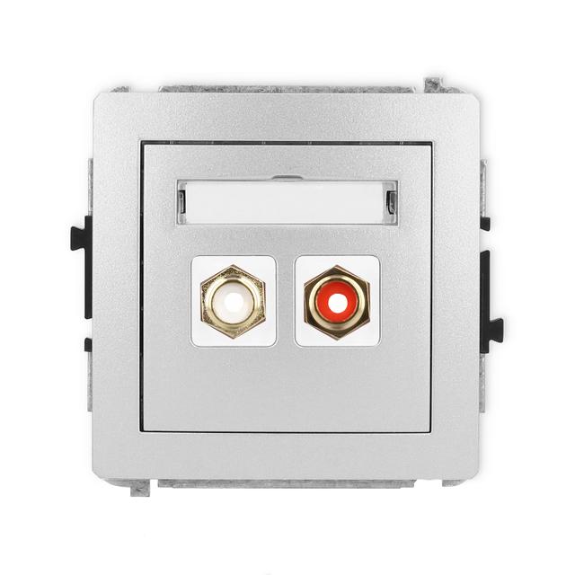 DECO Mechanizm gniazda podwójnego RCA (typu cinch - biały i czerwony, pozłacany) srebrny metalik