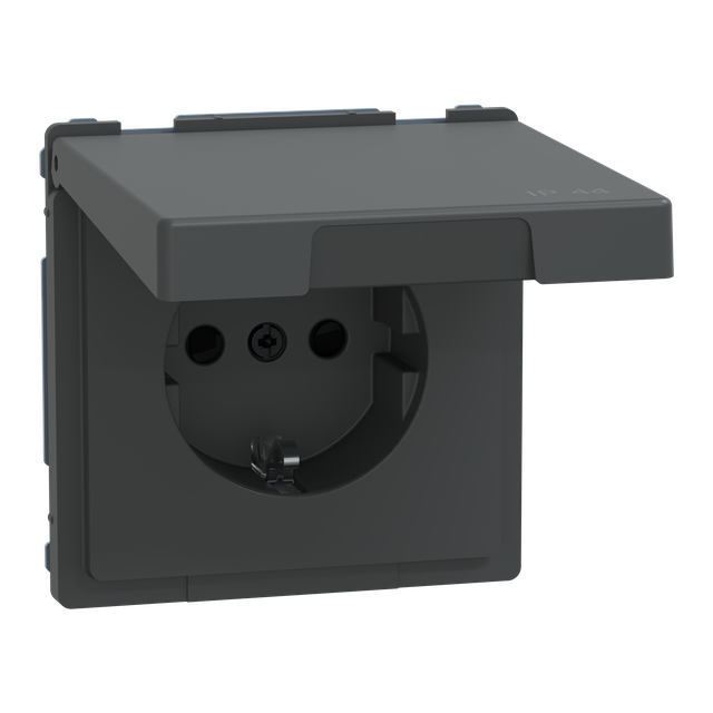 SCHUKO gniazdko elektryczne, w. hng.lid, IP44, zamknięty., screwl. term., anthracite, Sys. Des.