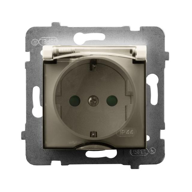 ARIA Gniazdo bryzgoszczelne z uziemieniem schuko IP-44 wieczko przezroczyste z przesłonami torów prą