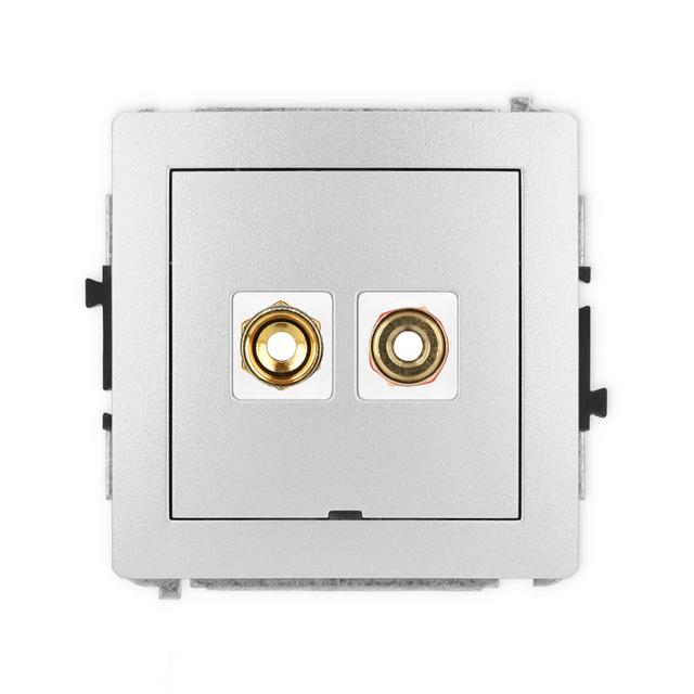 DECO Gniazdo podwójne głośnikowe pojedynczego, bez pola opisowego (typu banan - czerwony i czarny, pozłacany, 4 mm2, skręcany) srebrny metalik 7DGGBO-4 KARLIK