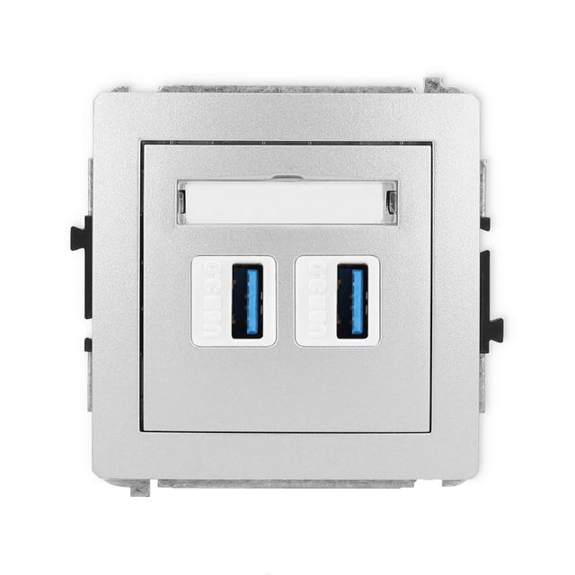 DECO Mechanizm gniazda podwójnego 2xUSB A-A 3.0 srebrny metalik