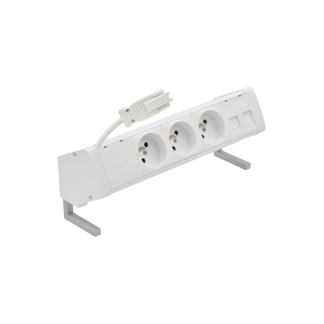 SIMON 480 TS48-410E300K0-33 Biurkowy zestaw gniazd 3 gn. typ E i płytka dla 2 złączy RJ45 keystone;