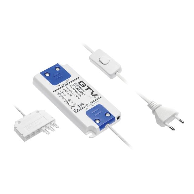 GTV TRANSFORMATOR LED SLIM GRUBOŚĆ 10mm, 6W, DC 24V, KABEL ZASILAJĄCY W WŁĄCZNIKIEM, WYJŚCIE KABEL ZE ZŁĄCZKĄ MINI AMP LD-SZA06W-24 GTV Poland