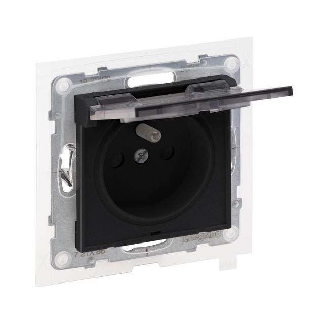 SUNO - Gniazdo 2P+Z IP44 - 16 A - 250 V~ - zaciski automatyczne - z przesłoną, Czarny, Legrand