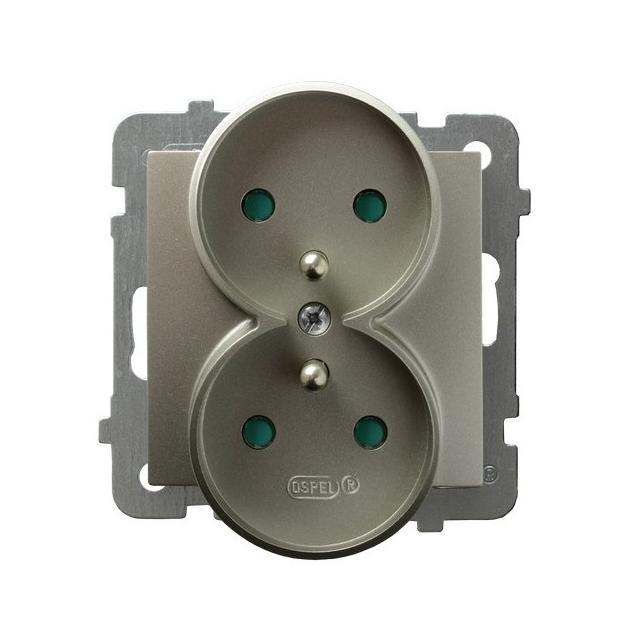 AS Gniazdo podwójne z uziemieniem z przesłonami torów prądowych, moduł bez ramki - kolor satyna ligh