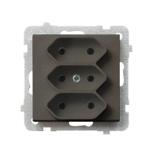 SONATA Gniazdo potrójne EURO - kolor czekoladowy metalik