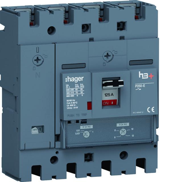 MCCB Wyłącznik mocy h3+ P250 4P 125A 70kA TM HET126DR HAGER