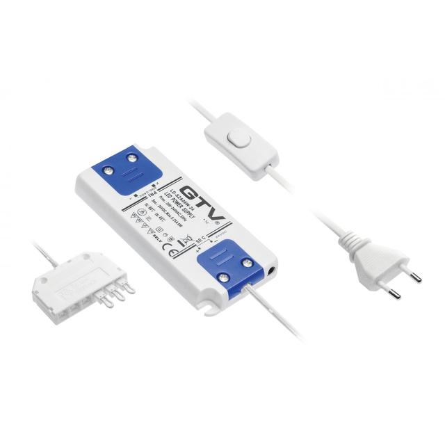TRANSFORMATOR LED SLIM GRUBOŚĆ 10MM, 6W, DC24V, KABEL ZASILAJĄCY W WŁĄCZNIKIEM, WYJŚCIE KABEL ZE ZŁĄ