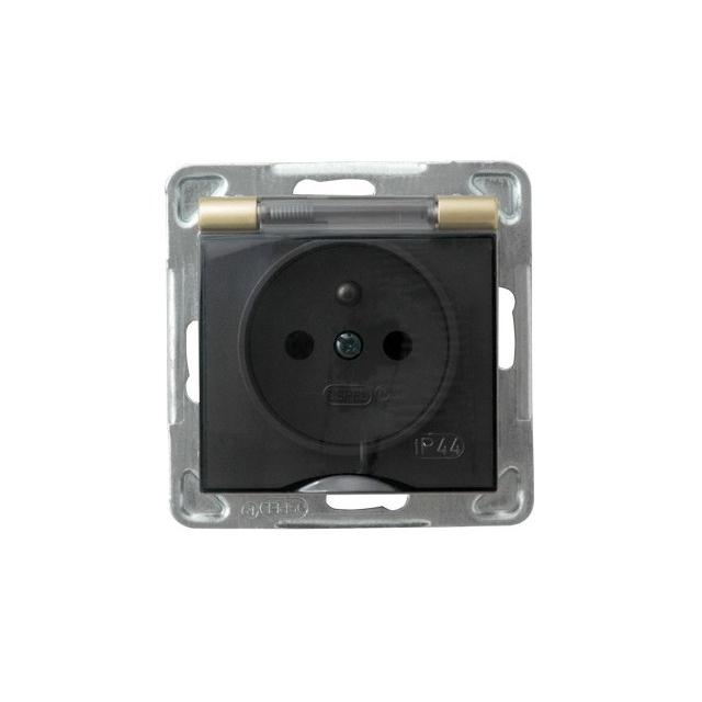 IMPRESJA Gniazdo bryzgoszczelne z uziemieniem IP-44 wieczko przezroczyste - kolor złoty metalik