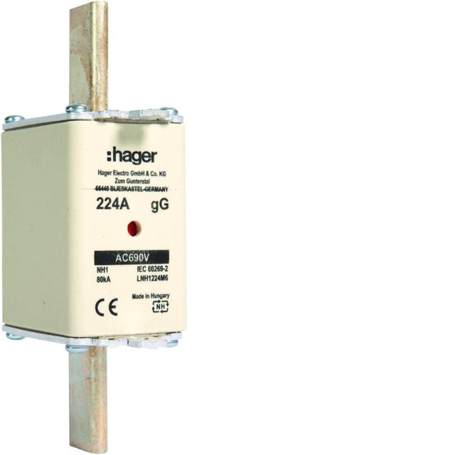 Wkładka bezp. nożowa NH1 wsk.podw. uchwyt nieiz. gG 224A 690 VAC LNH1224M6 HAGER