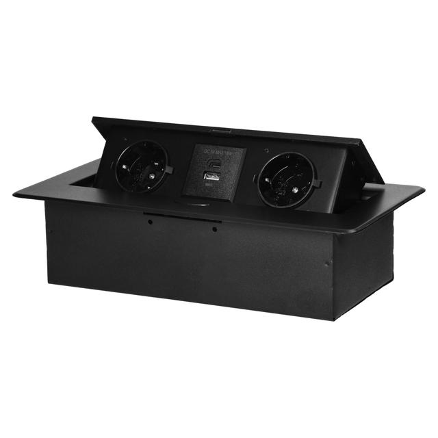 Gniazdo meblowe wpuszczane w blat z płaskim frezowanym rantem i ładowarką USB, 2x2P+Z (Schuko),2x US