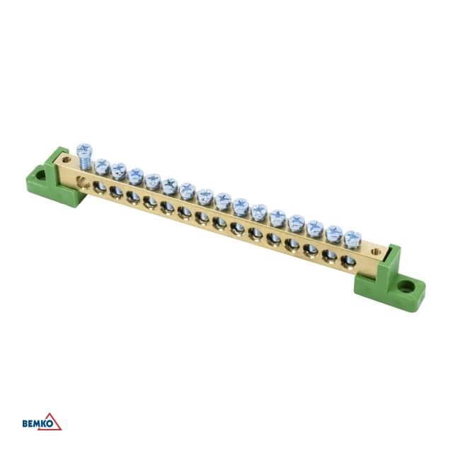LISTWA ZACISKOWA NA IZOLATORACH PŁASKICH 8x12 16-TOROWA ZIELONA
