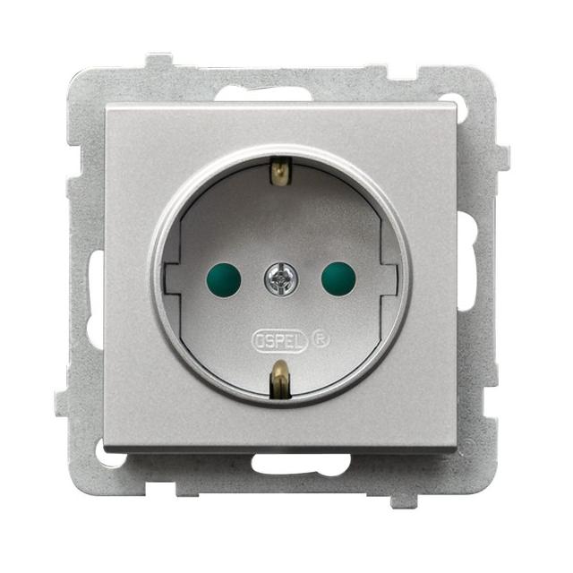 SONATA Gniazdo pojedyncze z uziemieniem schuko z przesłonami torów prądowych - kolor srebro mat
