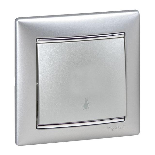 VALENA PRZYCISK JEDNOBIEGUNOWY Z SYMBOLEM LAMPY 10A-250V~ ALUMINIUM, Legrand
