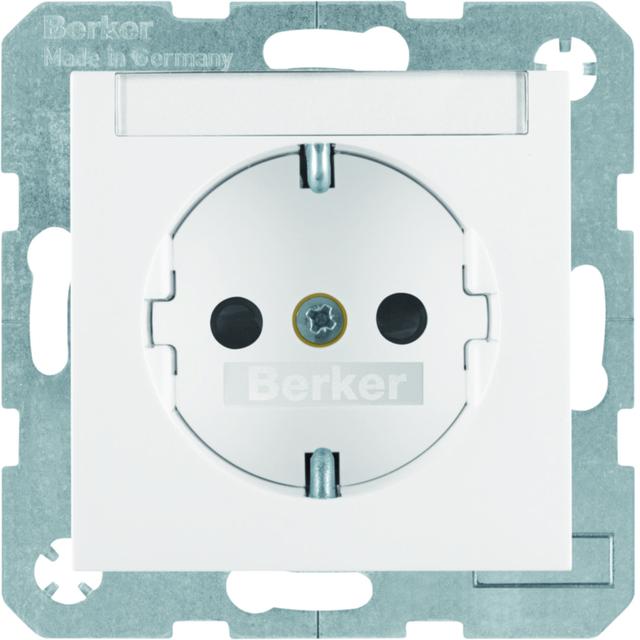 BERKER B.x Gniazdo SCHUKO z polem opisowym z przysłonami styków biały połysk 47498989 HAGER