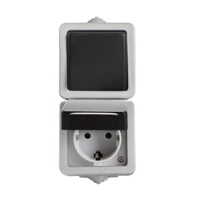 TEKNO 05-3129-143 cz Łącznik jednobiegunowy + Gniazdo zasilające Schuko, pion z ochroną styków