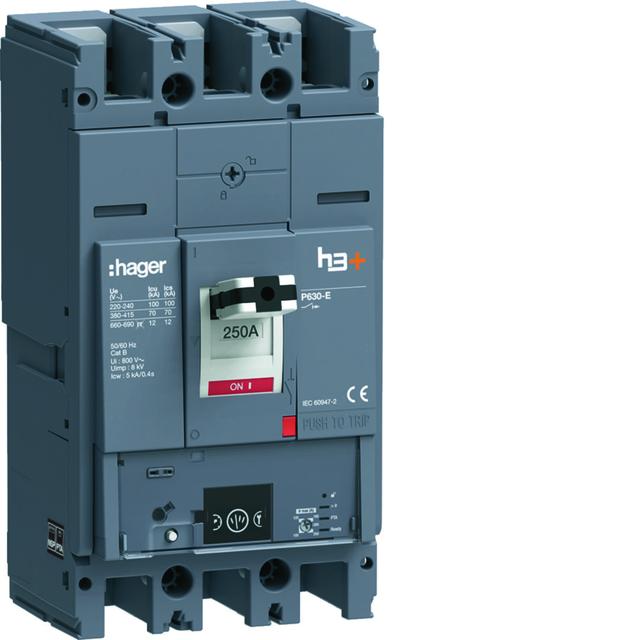 MCCB Wyłącznik mocy h3+ P630 Energy 3x250A 70kA HEW250NR HAGER