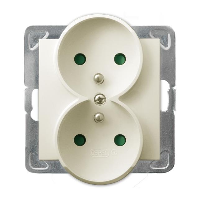 IMPRESJA Gniazdo podwójne z uziemieniem z przesłonami torów prądowych, moduł bez ramki - kolor ecru