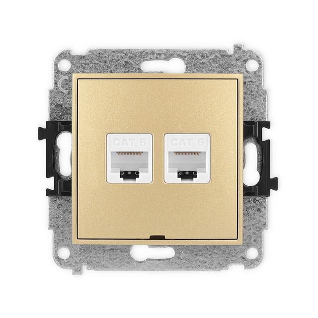 ICON Mechanizm gniazda komputerowego podwójnego 2xRJ45, kat. 6, 8-stykowy, bez pola opisowego złoty