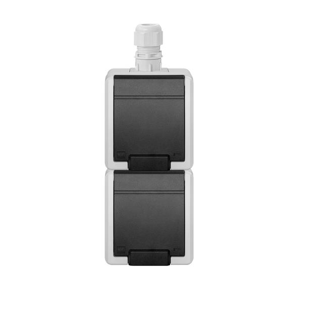 AQUANT 2K gniazdo natynkowe podwójne z uziemieniem 2x2P+Z pion IP 65 - kolor szary 7035/7016 5052-65 EP Nasielsk