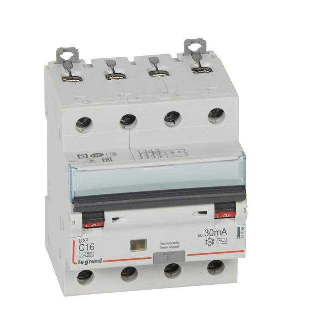 Wyłącznik Różnicowo-Nadprądowy 4P 16A C 0,03A Typ AC P314 DX3 411186 LEGRAND