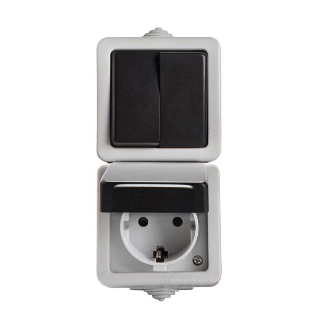 TEKNO 05-3529-143 cz Łącznik świecznikowy + Gniazdo zasilające Schuko, pion, z ochroną styków