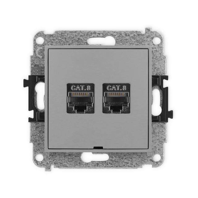ICON Mechanizm gniazda komputerowego podwójnego 2xRJ45, kat. 8, ekranowany, 8-stykowy, bez pola opis